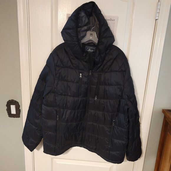 GH Bass & Co Hooded Puffer Outdoor Jacket Men's Size XL Black Full Zip Up - Picture 1 of 8
